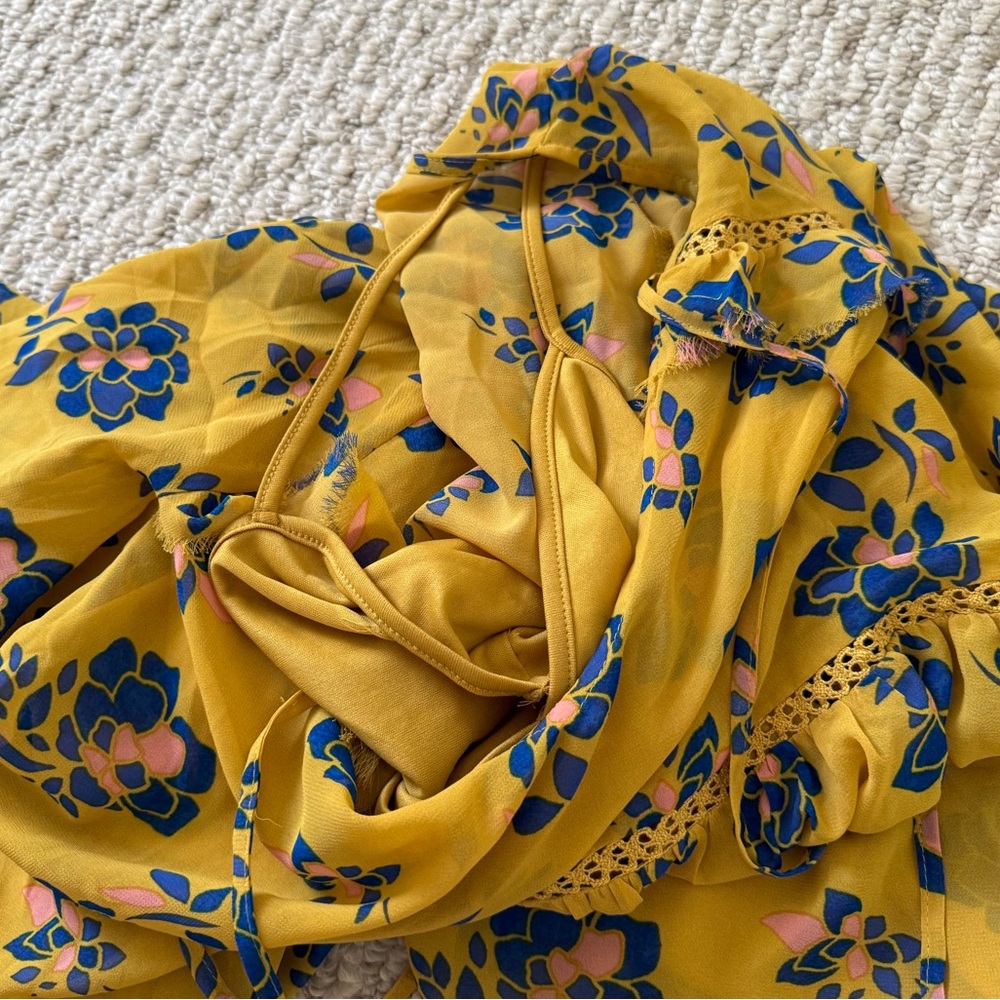 Motherhood Maternity Yellow Blue Floral Boho Blouse Top - Picture 4 of 6